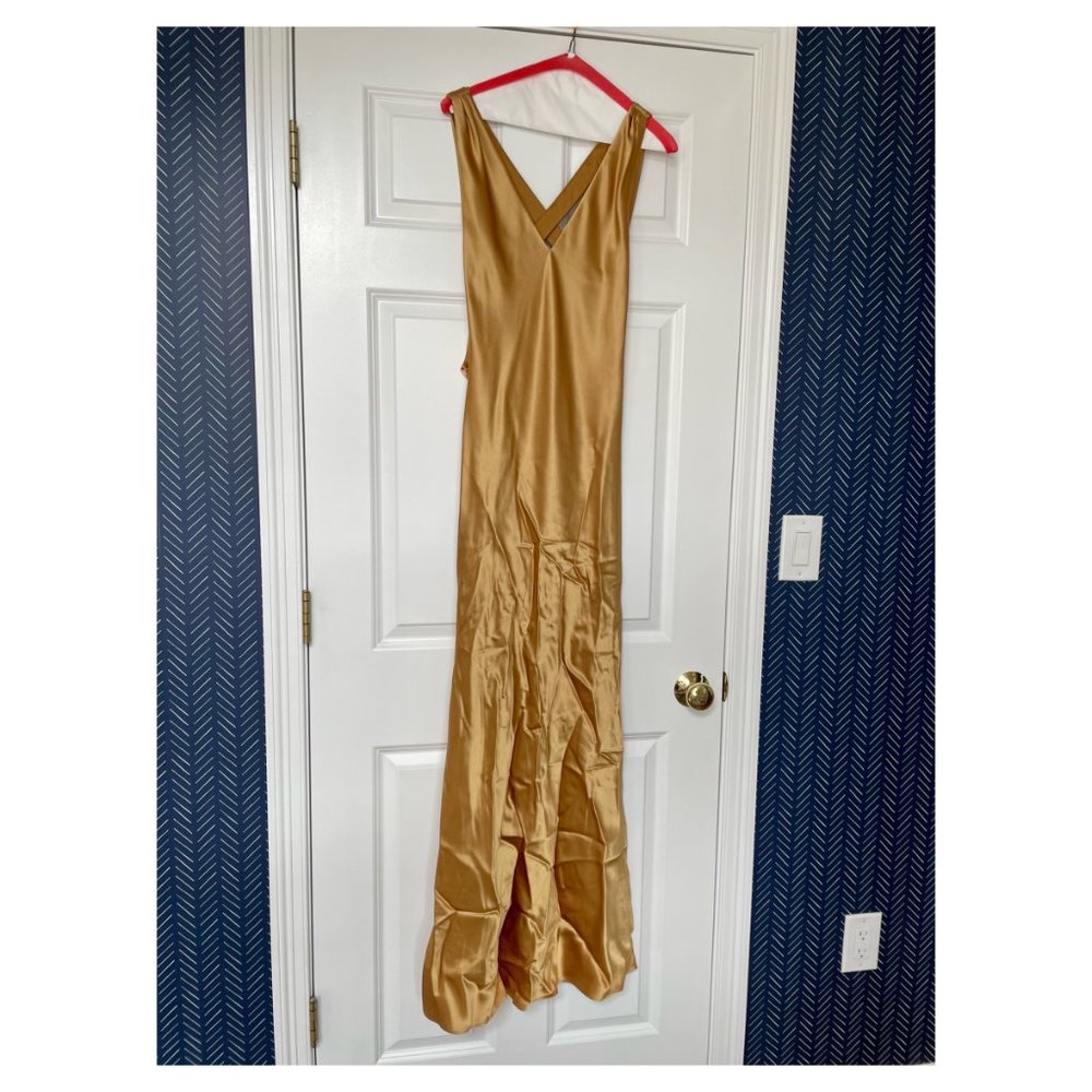 Gorgeous grecian gold satin ABS Allen Schwartz Evening gown (low back), prom!